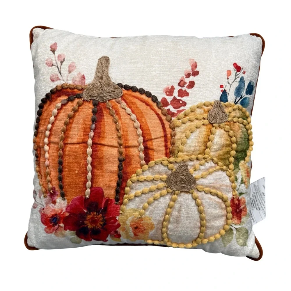 New Ashland Fall Pumpkin Throw‎ Pillow 16x16 Harvest Floral Autumn Decor Rustic